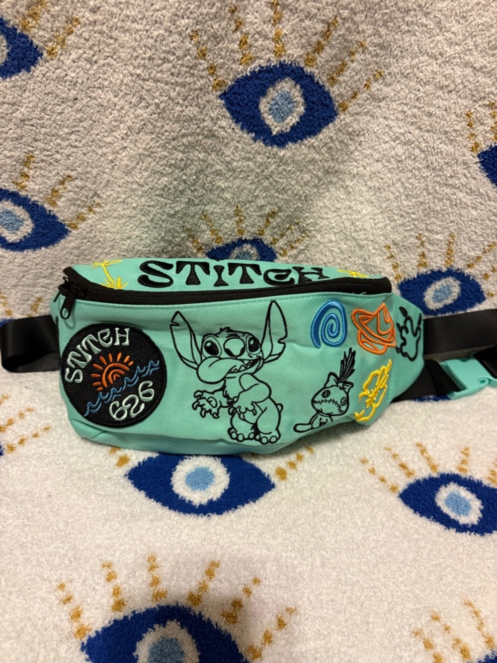 Disneyland Stitch Aqua Green Embroidered Waist Bag